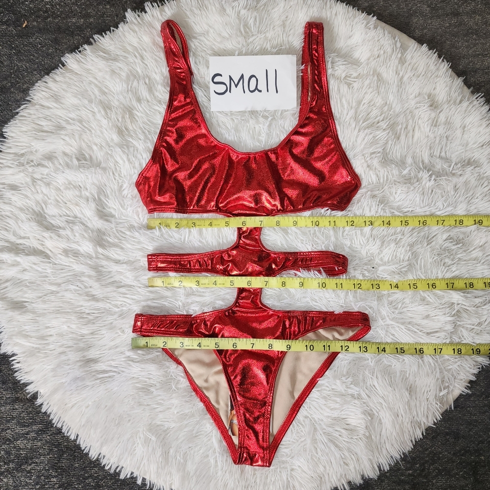 Metallic Red One Piece Sexy Bathing Suit - Picture 2 of 5